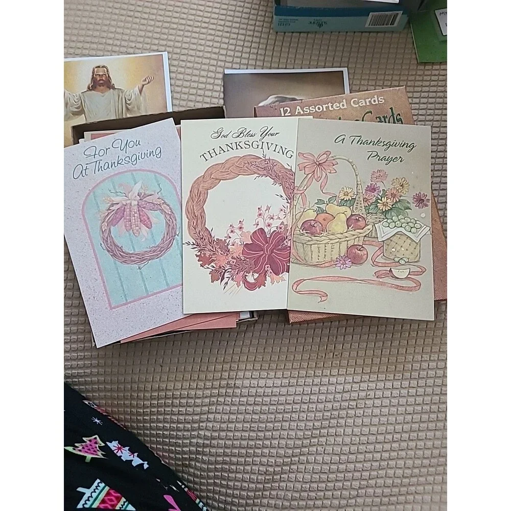 BOX 12 VTG Christian Inspirational THANKSGIVING Greeting Cards
